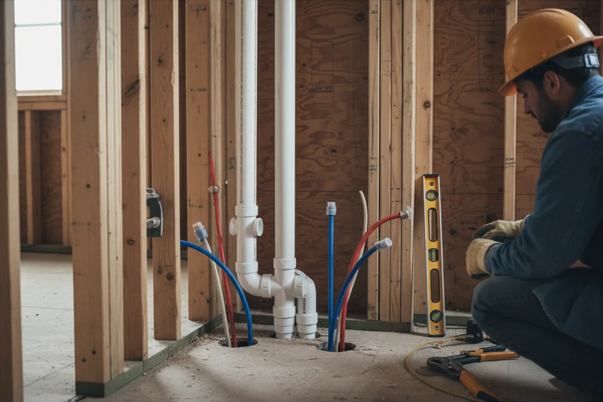 Drain and supply rough-in during Leak Detection in Utica