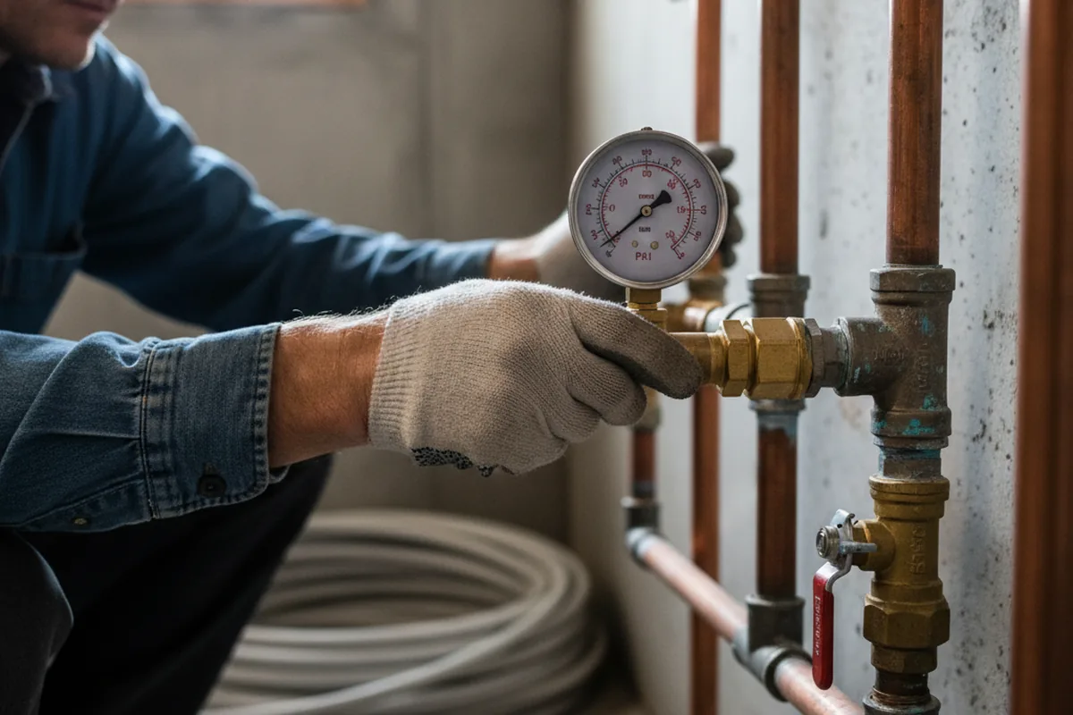 Pressure testing a repaired line during Water Line Repair in Utica